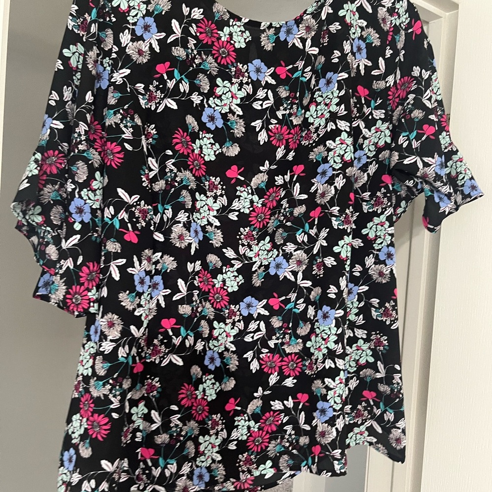 Liz Claiborne Blue and Green Short Sleeve Boxy Blouse